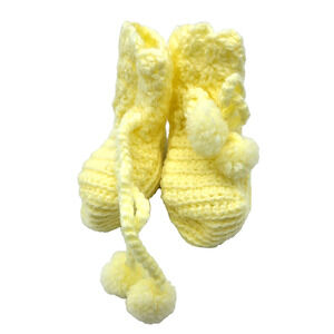 Vintage 80s Hand Crocheted Yellow Baby Booties Soft and Sweet YK